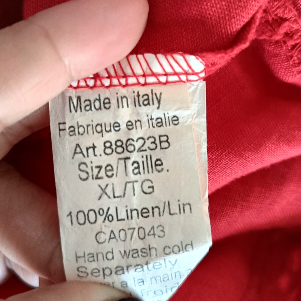 XL❤️Linen Sleeveless Vibrant Red Midi Dress With Eyelet Lace Hem - Picture 6 of 7